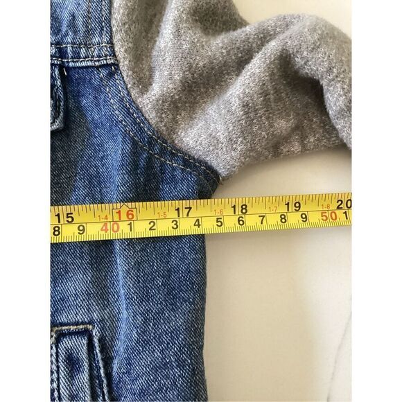 Free People Distressed Denim Jean Jacket Sz XS   Knit Sleeves Removable Hoodie - Picture 12 of 12